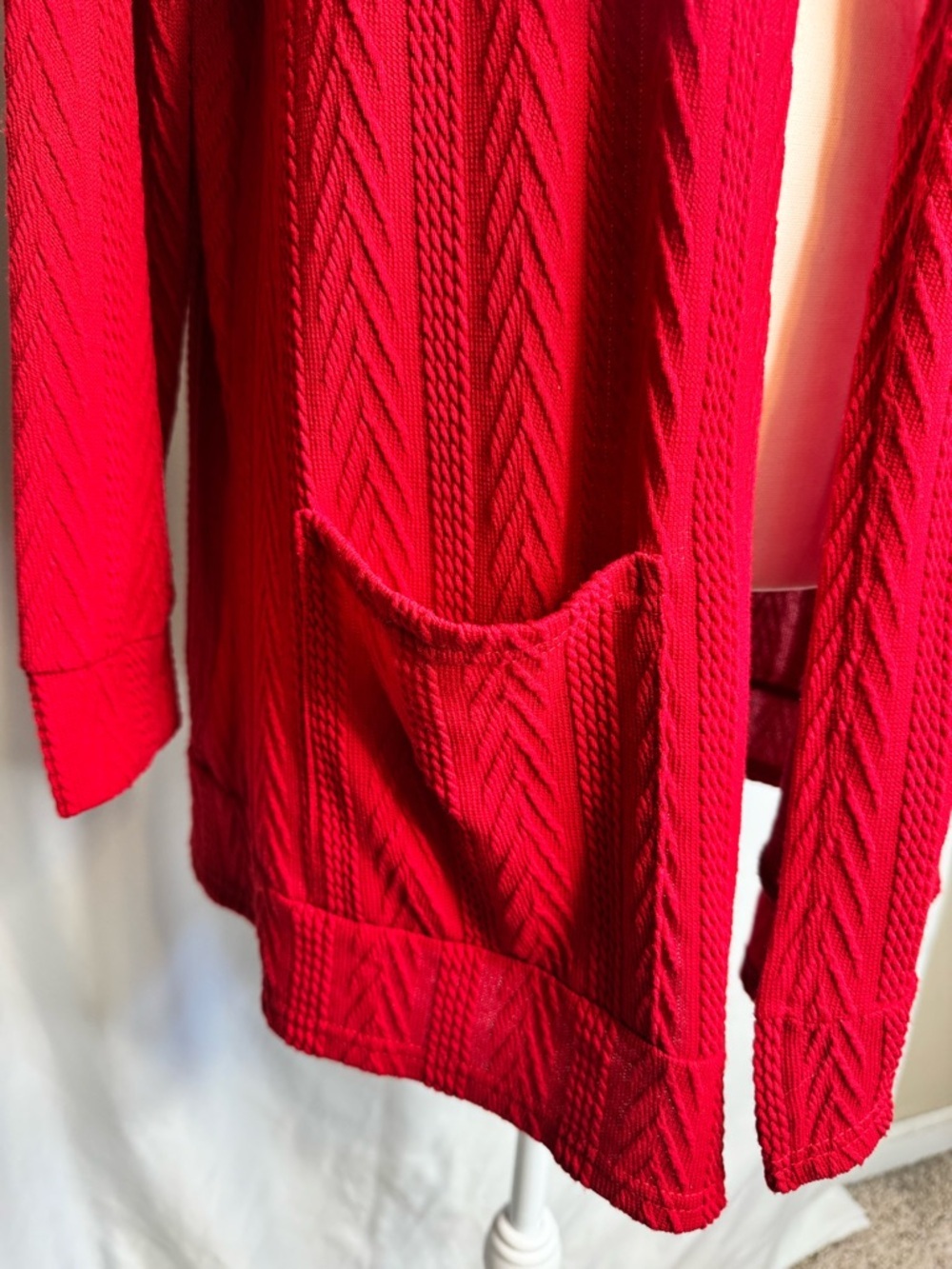 Pantalon Red Textured Open Front Cardigan Sweater Large Oversized Pockets NWT - Picture 4 of 11
